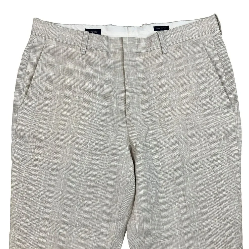 J Crew Suit Pants Mens 33x30 Beige Linen Windowpane Plaid Thompson Lightweight